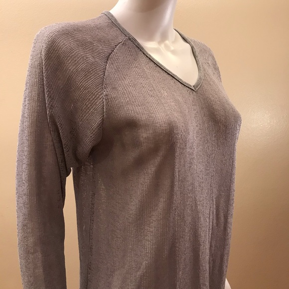 Womens Long Sleeve Blouse NEW Size XS Extra Small Grey Open Knit Semi Sheer - Picture 2 of 13